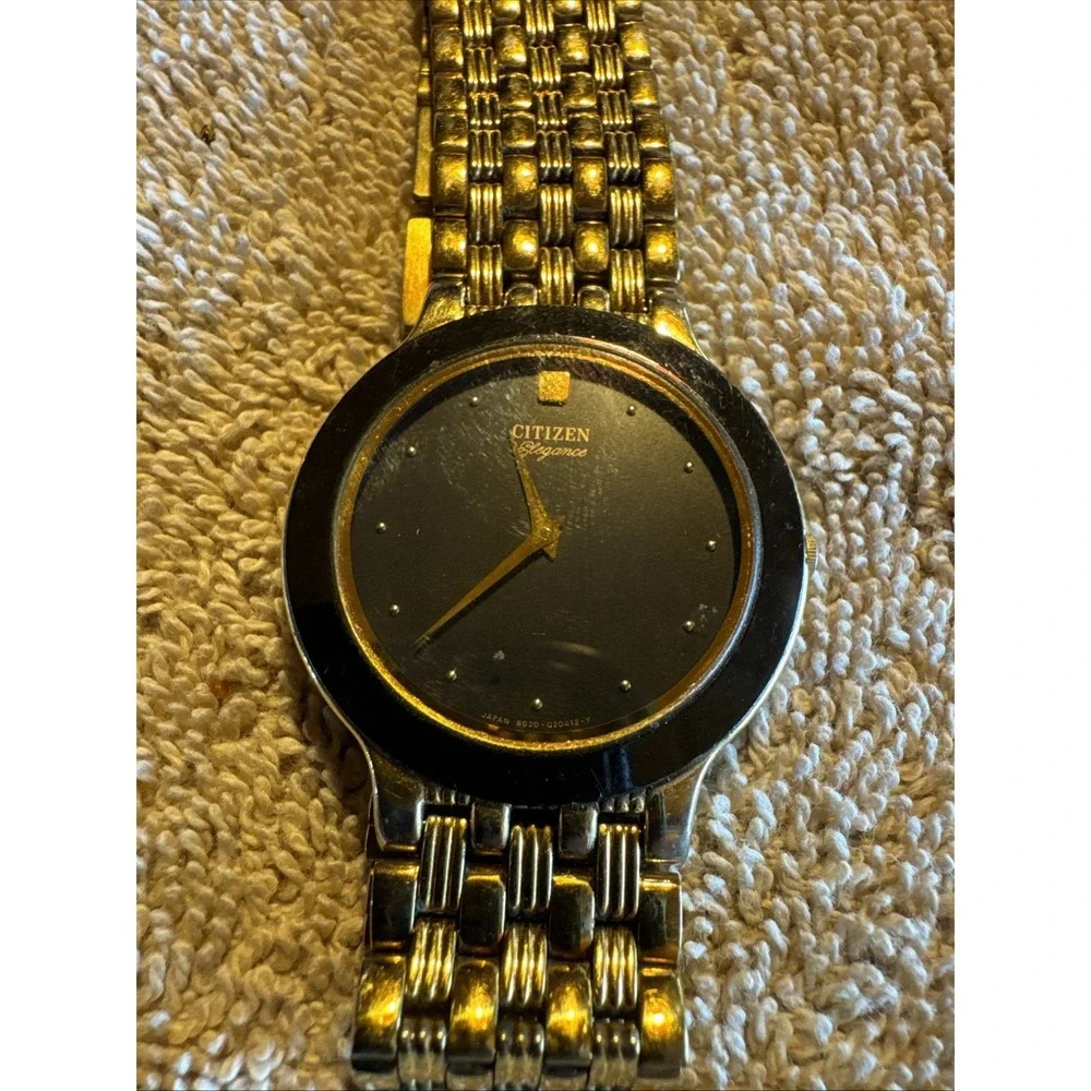 Citizen Quartz Dress Watch Black Dial Gold Tone Bracelet Men's Classic